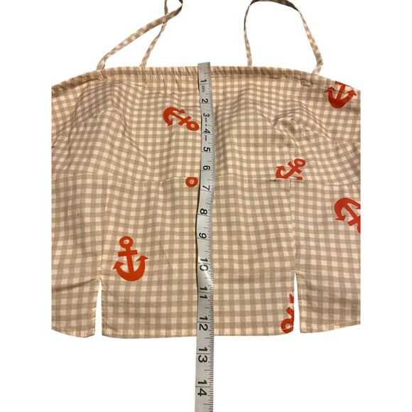Anthropologie L Gingham Anchor Print Crop Top With Adjustable Straps & Smocked B - Picture 5 of 14
